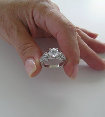 ENGAGEMENT RING SETTING OR REMOUNT FEMININE PAVE DIAMOND DETAILING