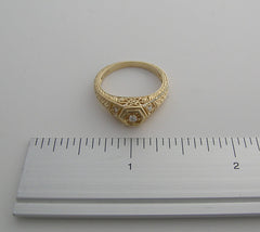 GOLD ART DECO ANTIQUE STYLE DIAMOND RING ENGRAVE DETAILS