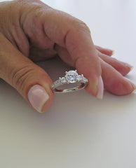 FEMININE THREE STONE RING SETTING WITH DIAMOND ACCENT DESIGN