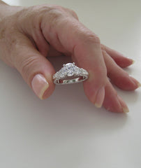 UNUSUAL THREE STONE ENGAGEMENT RING SETTING OR REMOUNT RING WITH DIAMOND ACCENTS