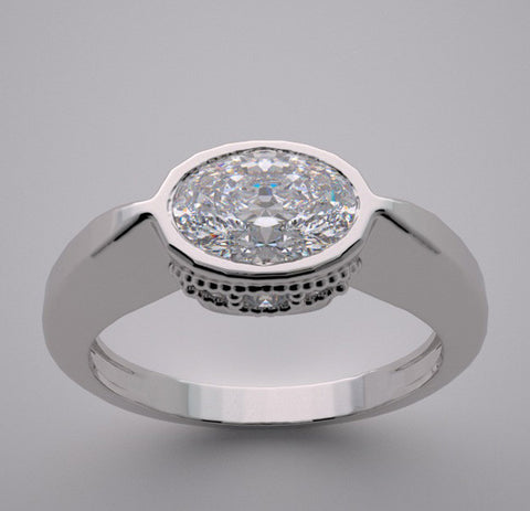 EAST WEST OVAL SHAPE STONE DIAMOND ACCENT RING SETTING