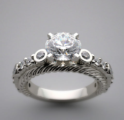 UNUSUAL ENGAGEMENT RING SETTING WITH FEMININE DIAMOND ACCENTS