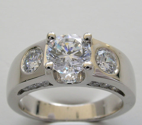 UNUSUAL THREE STONE RING SETTING DESIGN WITH DIAMOND SIDE ACCENTS