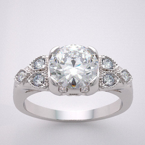 DIFFERENT ART DECO STYLE ENGAGEMENT RING SETTING DIAMOND AND MIL GRAIN ACCENT