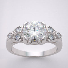 DIFFERENT ART DECO STYLE ENGAGEMENT RING SETTING DIAMOND AND MIL GRAIN ACCENT