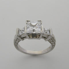 PRINCESS CUT ENGRAVED DIAMOND ENGAGEMENT RING SETTING OR REMOUNT RING