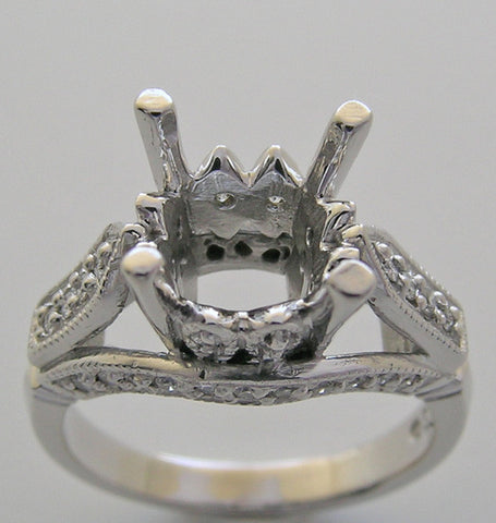 UNIQUE ANTIQUEART DECO STYLE CROWN DESIGN DIAMOND ACCENTED ENGAGEMENT RING SETTING