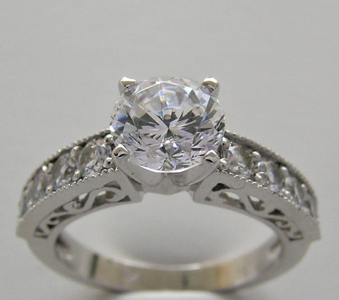 GOLD OR PLATINUM CLASSIC DIAMOND ACCENTED ENGAGEMENT RING SETTING