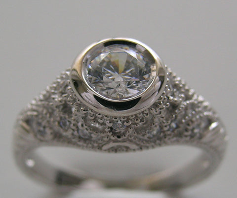 ANTIQUE ART DECO STYLE DIAMOND BEZEL FILLIGREE RING SETTING