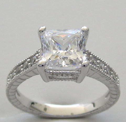 ANTIQUE STYLE PRINCESS CUT DIAMOND RING SETTING