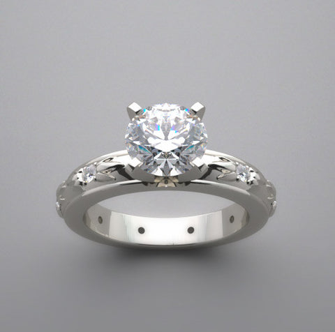 ENGAGEMENT RING SETTING FEMININE FLORAL DETAILS WITH DIAMOND ACCENTS