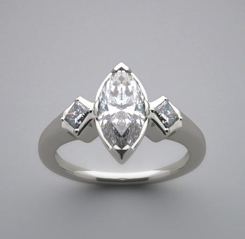 MODERN DESIGN MARQUISE SHAPE AND PRINCESS CUT DIAMOND ACCENT RING SETTING OR RING RE-MOUNT