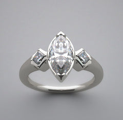 MODERN DESIGN MARQUISE SHAPE AND PRINCESS CUT DIAMOND ACCENT RING SETTING OR RING RE-MOUNT