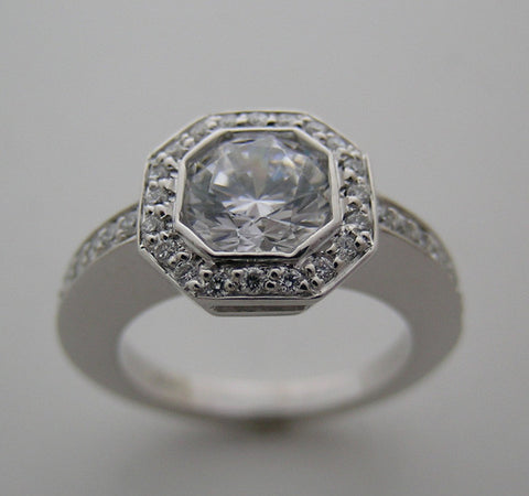 UNUSUAL ANTIQUE STYLE OCTOGNAL HALO DESIGN DIAMOND RING SETTING