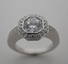 UNUSUAL ANTIQUE STYLE OCTOGNAL HALO DESIGN DIAMOND RING SETTING