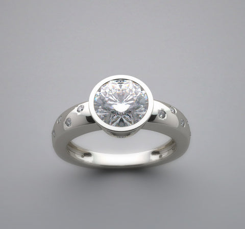 PRETTY BEZEL ENGAGEMENT RING SETTING WITH FLOATING DIAMONDS