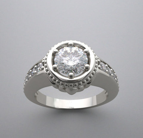 ENGAGEMENT RING SETTING WITH ELEGANT FEMININE DETAILS AND DIAMOND ACCENTS