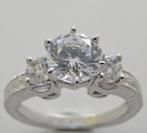 UNUSUAL ROUND THREE STONE DIAMOND ACCENT ENGAGEMENT RING SETTING