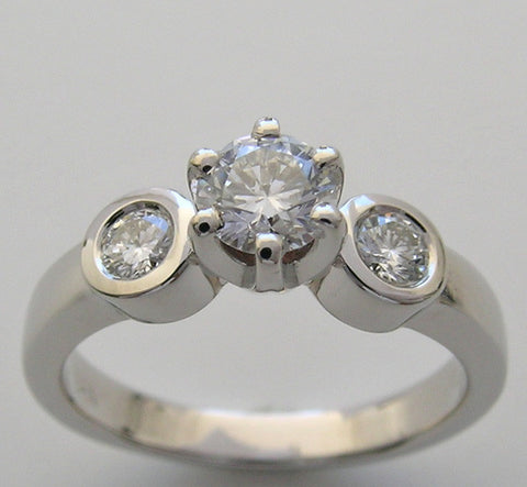 ELEGANT BEZEL AND PRONG SET THREE STONE DIAMOND RING SETTING