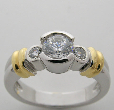 ENGAGEMENT RING SETTING FEMININE DETAILS TWO TONE GOLD