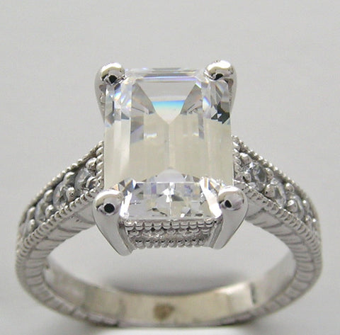 UNIQUE EMERALD SHAPE ENGAGEMENT OR REMOUNT RING SETTING WITH DIAMOND DETAILS