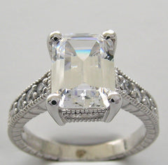 UNIQUE EMERALD SHAPE ENGAGEMENT OR REMOUNT RING SETTING WITH DIAMOND DETAILS