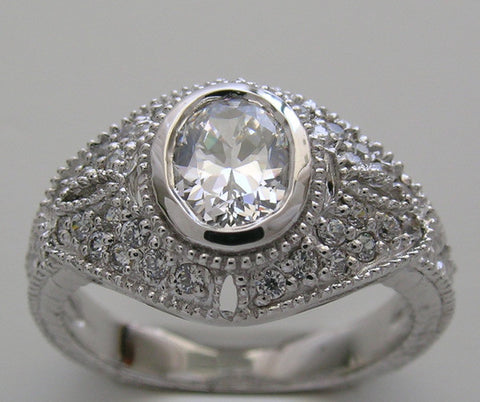 OVAL SHAPEANTIQUE STYLE MIL GRAINED DIAMOND ENGAGEMENT RING SETTING