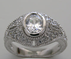 OVAL SHAPEANTIQUE STYLE MIL GRAINED DIAMOND ENGAGEMENT RING SETTING