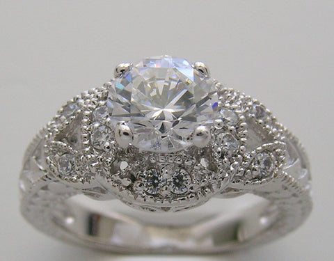 ART DECO ANTIQUE STYLE CHARMING MIL GRAINED DIAMOND ACCENTS ENGAGEMENT RING SETTING