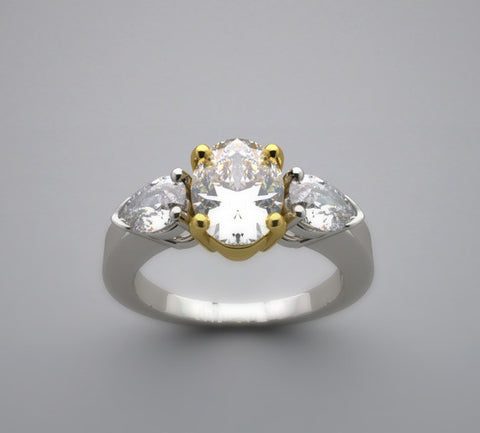 FEMININE TWO TONE GOLD THREE STONE RING SETTING