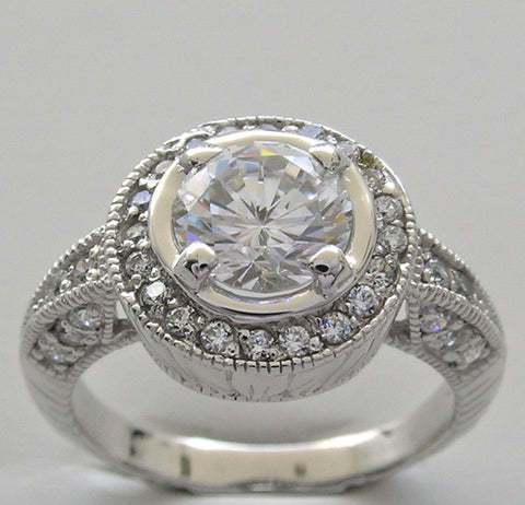 HALO ART DECO STYLE MIL GRAIN DIAMOND ACCENTS ENGAGEMENT RING SETTING