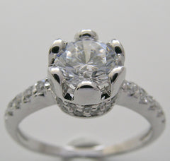 UNIQUE TULIP DESIGN SOLITARE ENGAGEMENT RING SETTING WITH DIAMOND ACCENTS