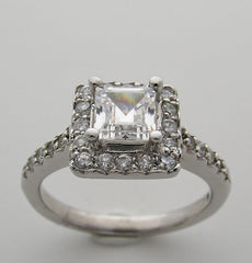 FEMININE DIAMOND SQUARE HALO PRINCESS CUT ENGAGEMENT RING SETTING