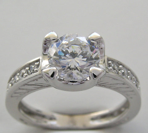 TRADITIONAL ENGRAVED ROUND DIAMOND ENGAGEMENT RING SETTING