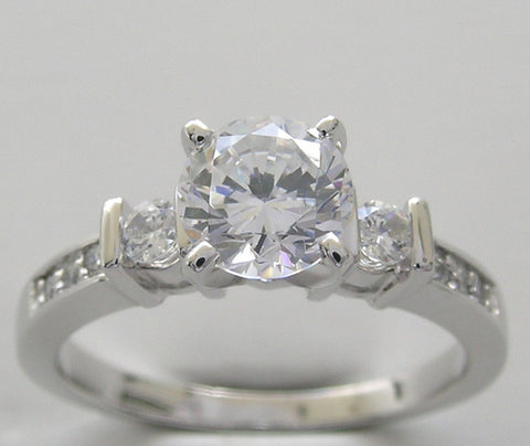 FEMININE THREE STONE RING SETTING WITH DIAMOND ACCENT DESIGN