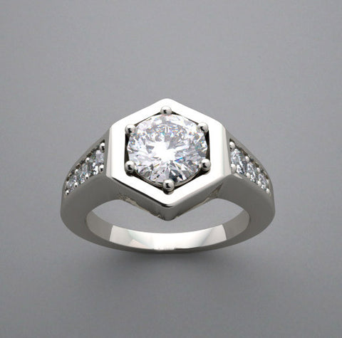 UNUSUAL HEXAGONAL FLUSH SET PAVE DIAMOND ENGAGEMENT RING SETTING