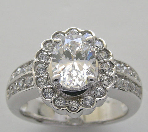 UNUSUAL DIAMOND SCALLOPED HALO DESIGN OVAL SHAPE ENGAGEMENT RING SETTING