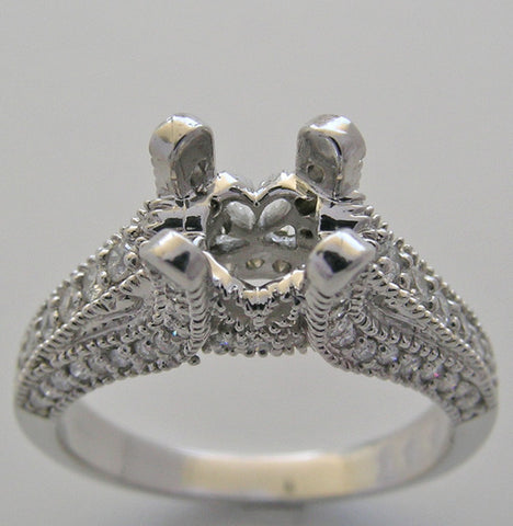 RING SETTINGS ANTIQUE ART DECO STYLE MIL GRAIN DIAMOND ACCENTS