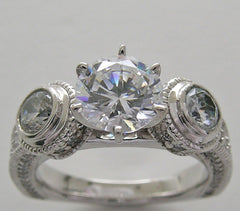 UNIQUE THREE STONE DIAMOND BEZEL AND PRONG SET RING SETTING