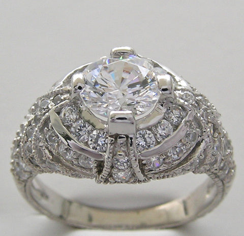 ENGAGEMENT RING SETTING OR REMOUNT RING ART DECO STYLE PAVE DIAMOND DETAILS