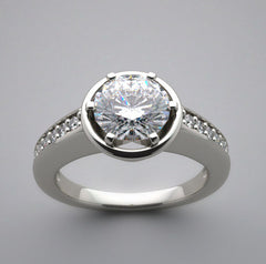 ELEGANT ENGAGEMENT RING SETTING REMOUNT WITH DIAMOND ACCENTS PRONGED BEZEL