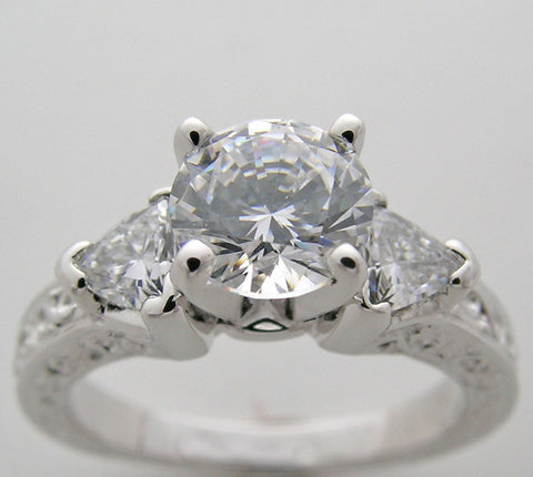 UNUSUAL THREE STONE ENGAGEMENT RING SETTING OR REMOUNT RING WITH DIAMOND ACCENTS