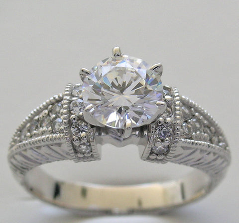 SPECIAL ENGAGEMENT RING SETTING ANTIQUE DECO STYLING WITH PAVE DIAMOND ACCENTS