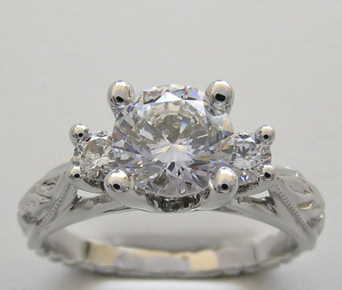 ART NOUVEAU ANTIQUE STYLE ENGRAVED ENGAGEMENT RING SETTING