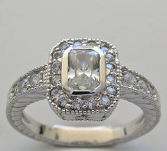 STUNNING BEZEL SET EMERALD SHAPE DIAMOND ENGAGEMENT RING SETTING