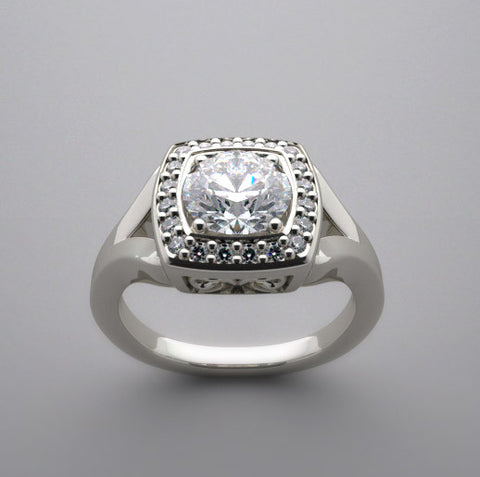 FLUSH RING SETTING ART DECO STYLING WITH DIAMOND HALO ACCENT