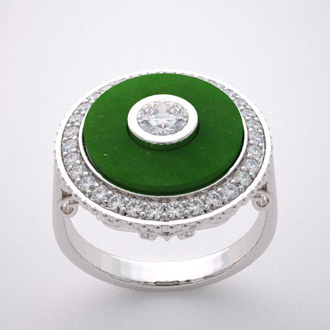 INTERESTING ENGAGEMENT RING SETTING GREEN JADE AND DIAMOND DESIGNER COLLECTION