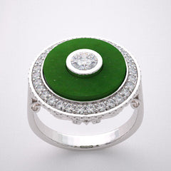 INTERESTING ENGAGEMENT RING SETTING GREEN JADE AND DIAMOND DESIGNER COLLECTION