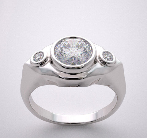 INTERESTING THREE STONE DIAMOND ENGAGEMENT RING SETTING