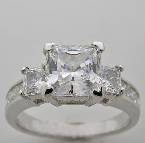 THREE STONE PRINCESS CUT DIAMOND ACCENT RING SETTING